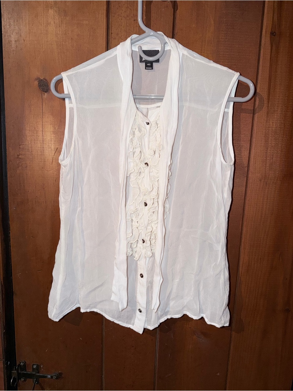 Just Cavalli White Sleeveless Ruffle Tie-Neck Blouse